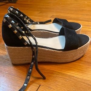 Marc Fisher black studded wrap around ankle platform